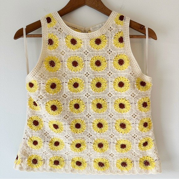 Rebellion Again Crochet Tank Sunflowers Cream Yellow Small Boho Festival Granny - Picture 8 of 16
